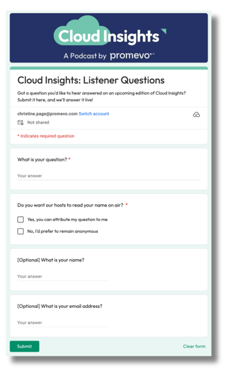 Cloud Insights Survey Form Cloud Insights Survey Form